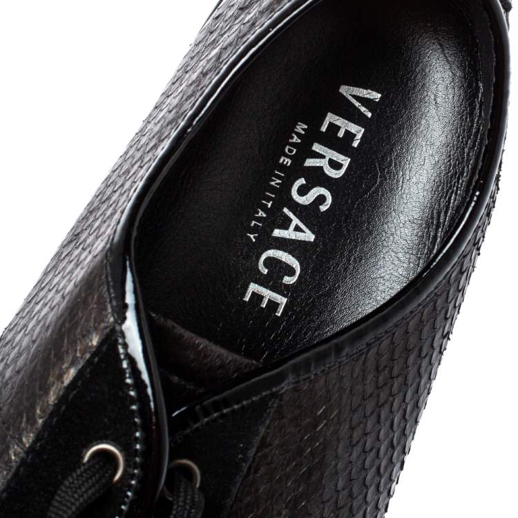 Pre Owned Versace Dark Brown/Black Python and Suede Low Top Sneakers Size 44