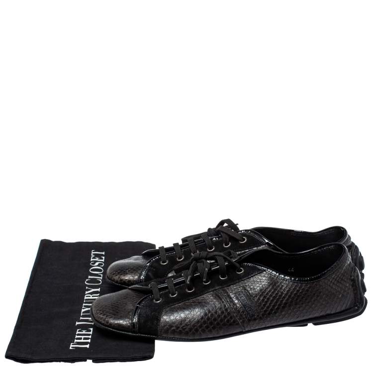 Pre Owned Versace Dark Brown/Black Python and Suede Low Top Sneakers Size 44
