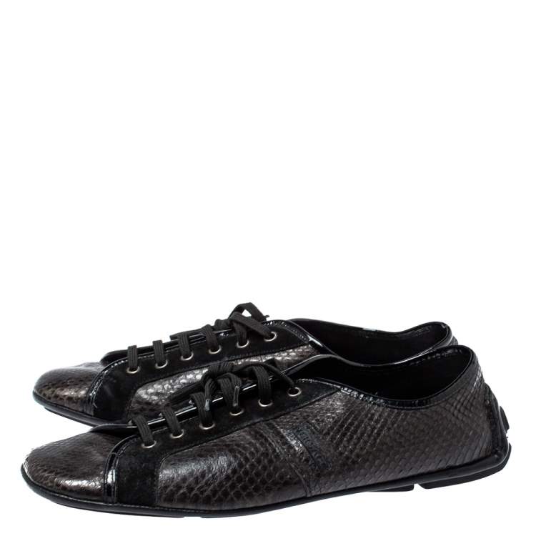Pre Owned Versace Dark Brown/Black Python and Suede Low Top Sneakers Size 44