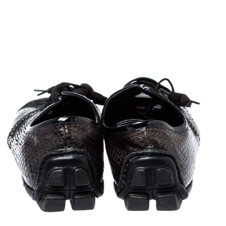 Pre Owned Versace Dark Brown/Black Python and Suede Low Top Sneakers Size 44