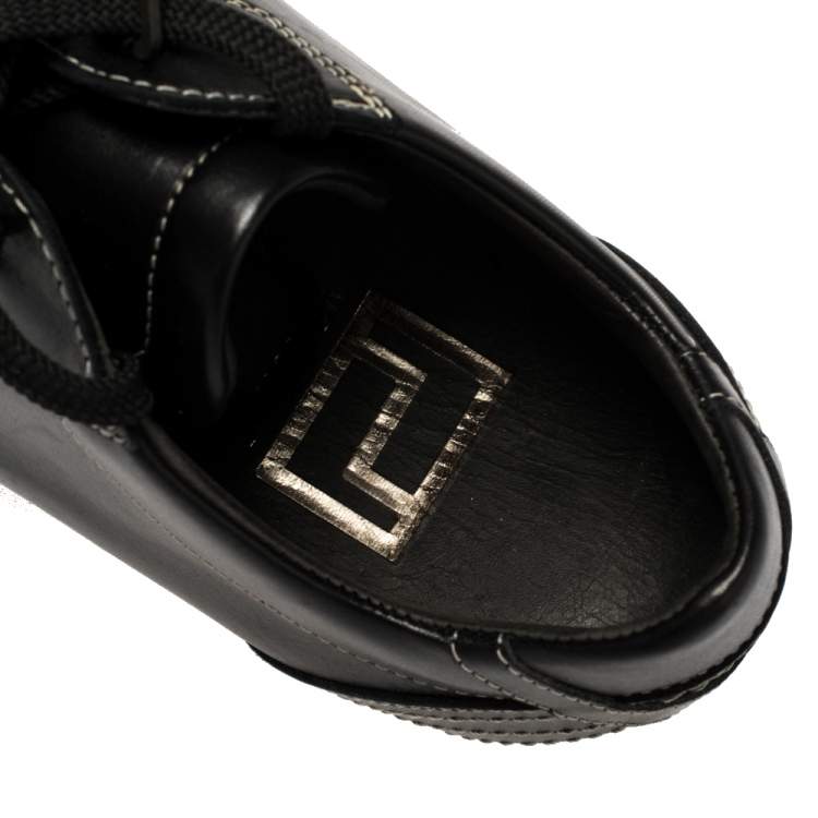Pre Owned Versace Black Leather Low Top Sneakers Size 40