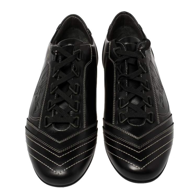 Pre Owned Versace Black Leather Low Top Sneakers Size 40