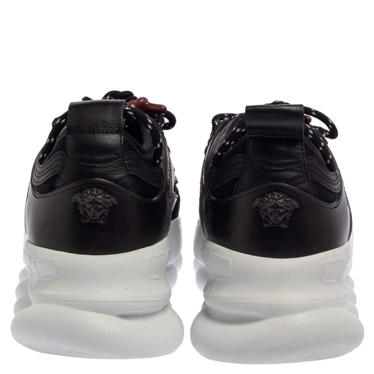 Pre Owned Versace Black Mesh And Leather Chain Reaction Sneakers Size 42