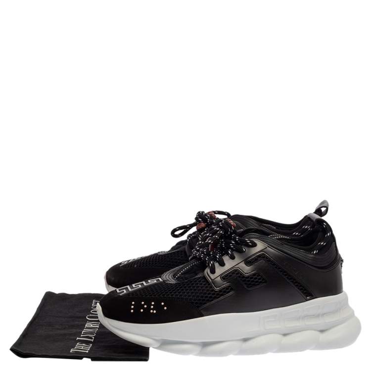 Pre Owned Versace Black Mesh And Leather Chain Reaction Sneakers Size 42