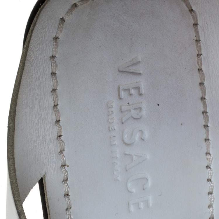 Pre Owned Versace White Leather Crossover Slide Sandals Size 43