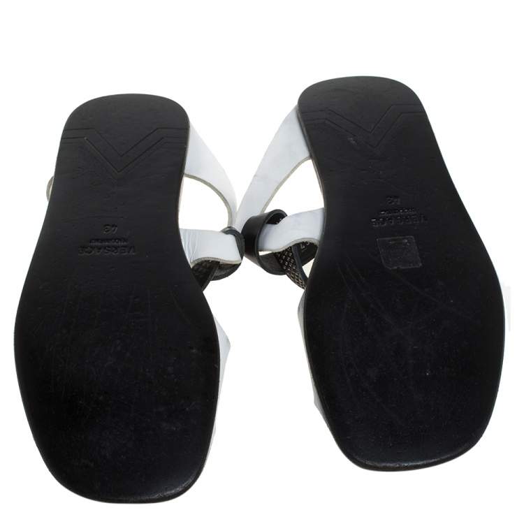 Pre Owned Versace White Leather Crossover Slide Sandals Size 43