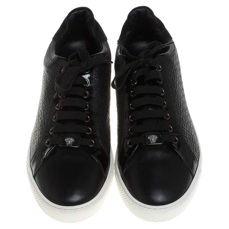 Pre Owned Versace Black Leather Low Top Sneakers Size 44