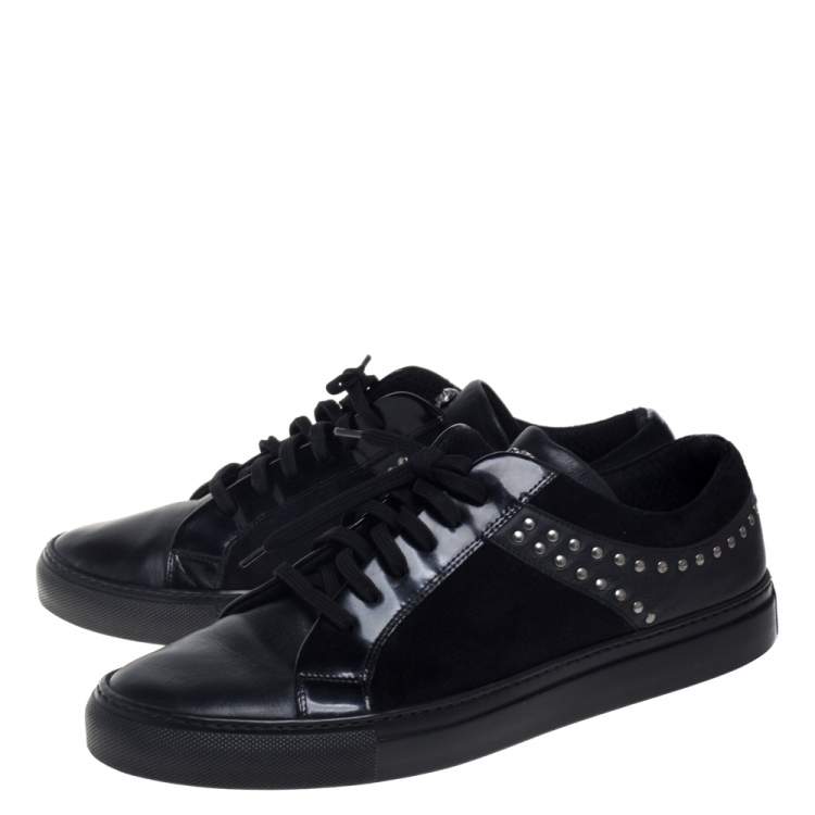Pre Owned Versace Black Leather And Suede Medusa Studded Low Top Sneakers Size 43