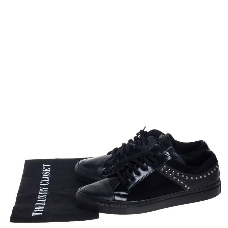 Pre Owned Versace Black Leather And Suede Medusa Studded Low Top Sneakers Size 43