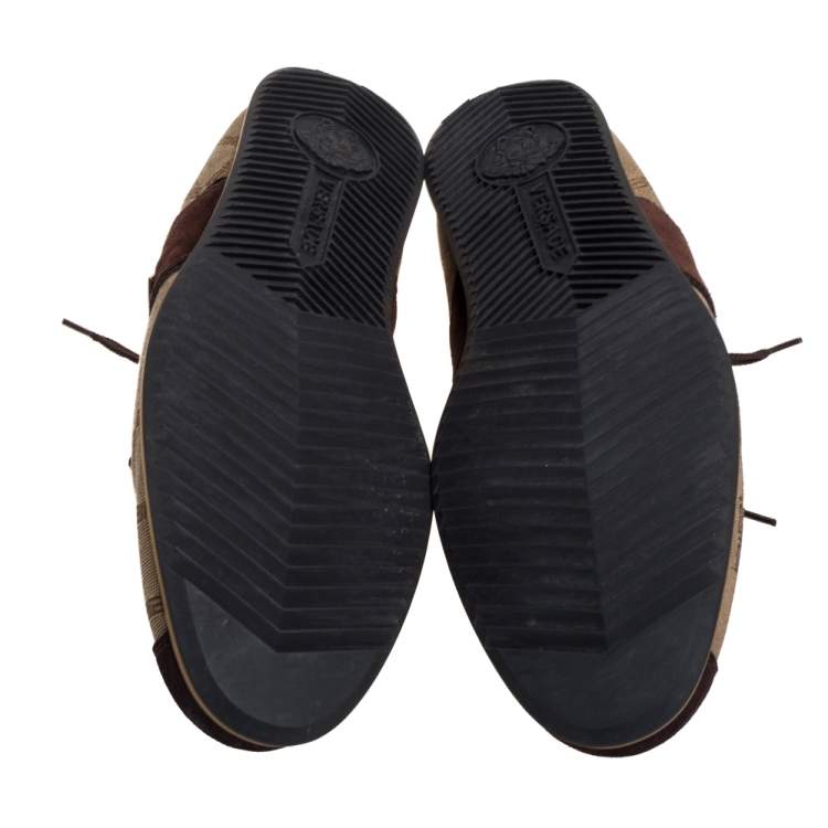 مملوكة مسبقًا Versace Beige/Brown Suede And Canvas Low Top Sneakers Size 43