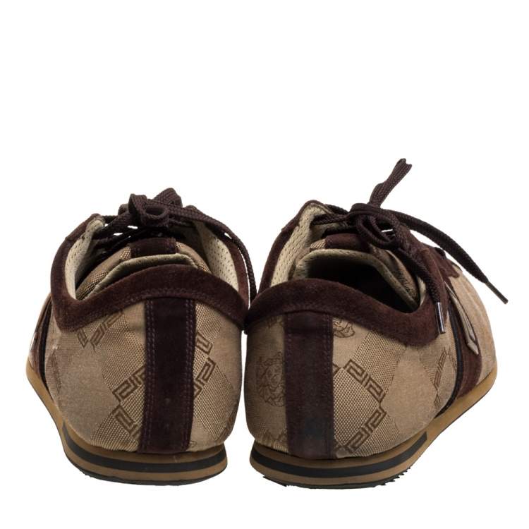 مملوكة مسبقًا Versace Beige/Brown Suede And Canvas Low Top Sneakers Size 43