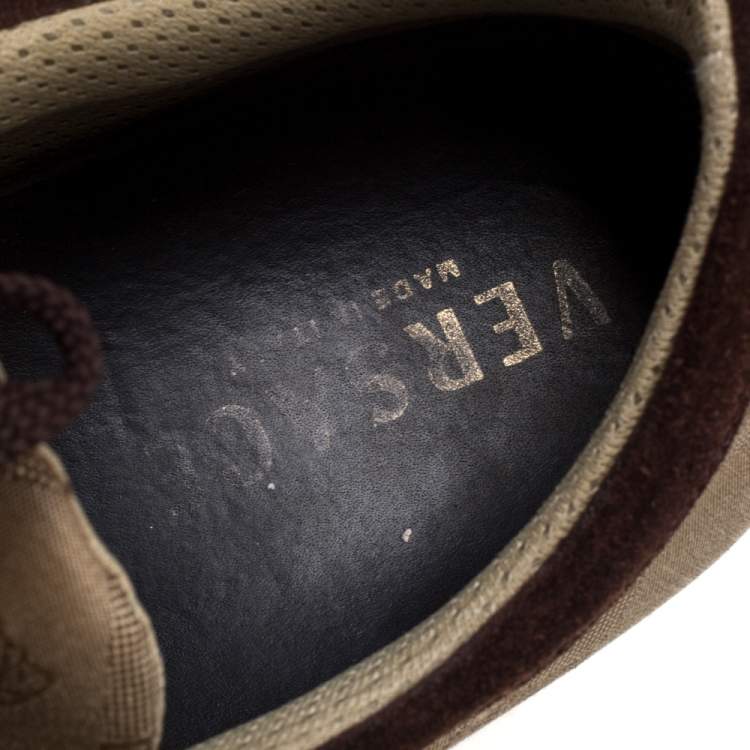 مملوكة مسبقًا Versace Beige/Brown Suede And Canvas Low Top Sneakers Size 43