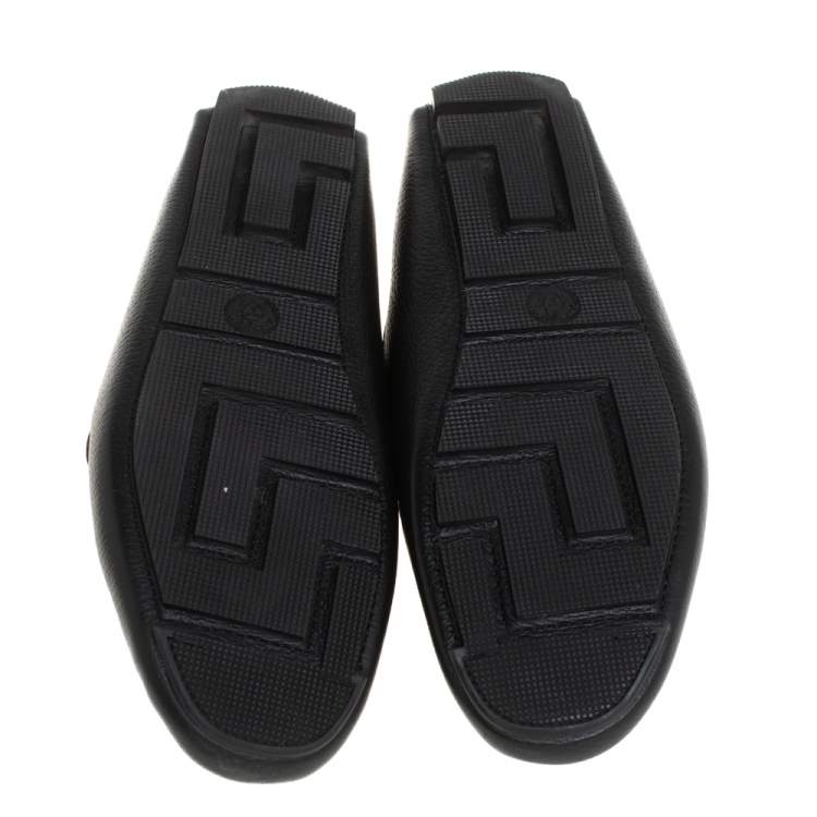Pre Owned Versace Black Leather Medusa Loafers Size 43