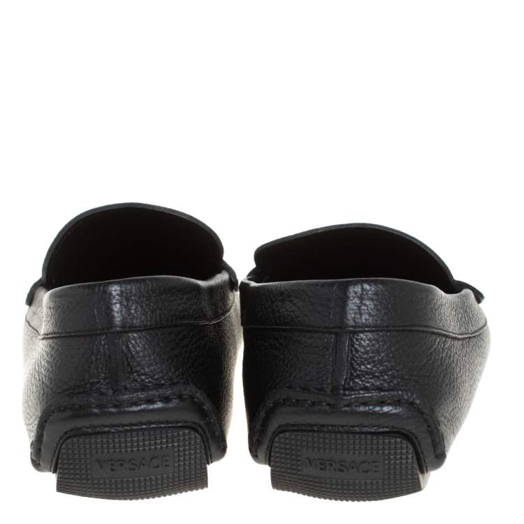 Pre Owned Versace Black Leather Medusa Loafers Size 43