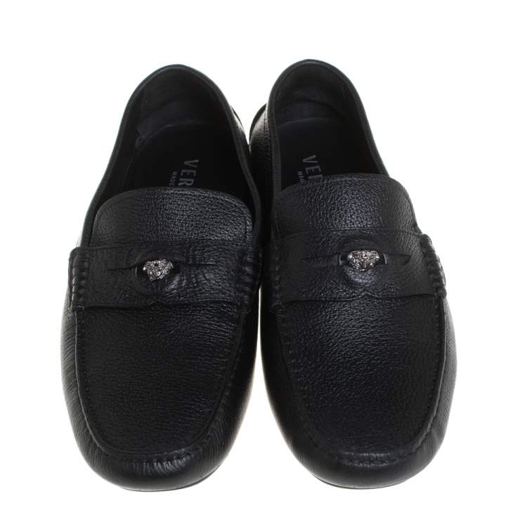 Pre Owned Versace Black Leather Medusa Loafers Size 43