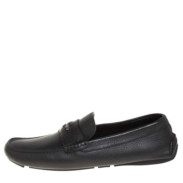 Pre Owned Versace Black Leather Medusa Loafers Size 43