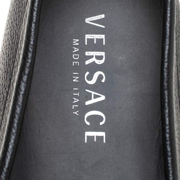 Pre Owned Versace Black Leather Medusa Loafers Size 43