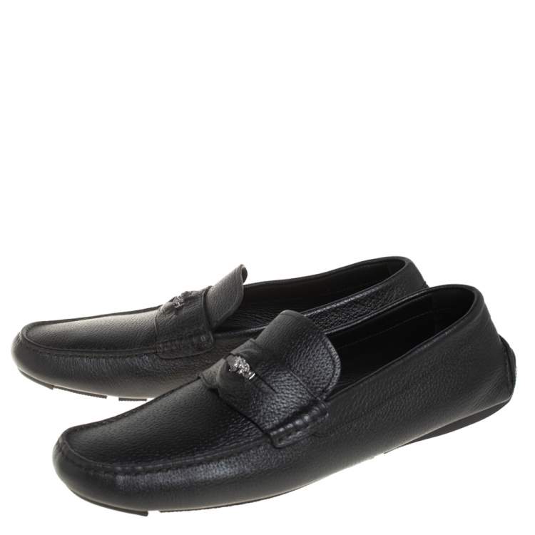 Pre Owned Versace Black Leather Medusa Loafers Size 43