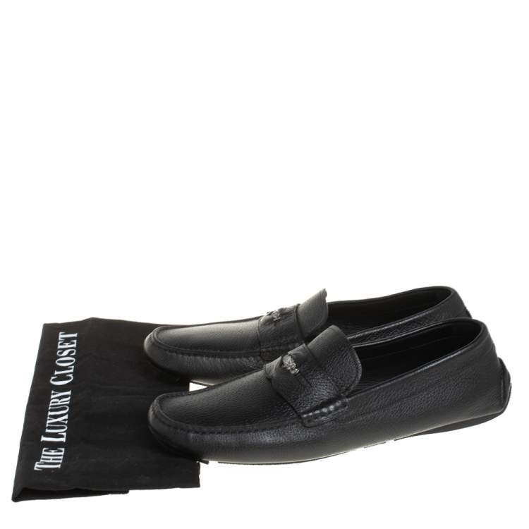 Pre Owned Versace Black Leather Medusa Loafers Size 43