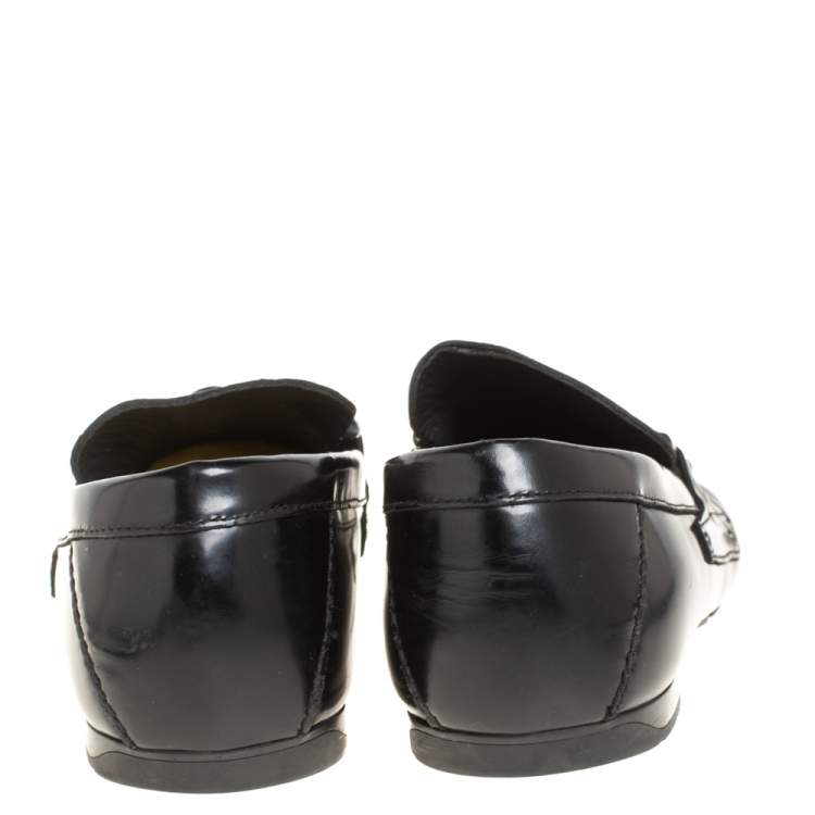 Pre Owned Versace Black Leather Medusa Detail Slip On Loafers Size 43