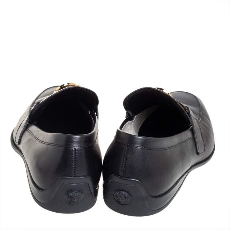Pre Owned Versace Black Leather Medusa Slip On Loafers Size 43