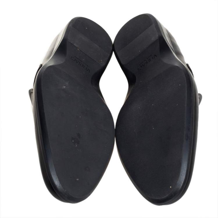Pre Owned Versace Black Leather Medusa Slip On Loafers Size 43