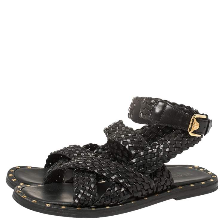 Pre Owned Versace SS21 Black Leather Braided Sandals Size 42