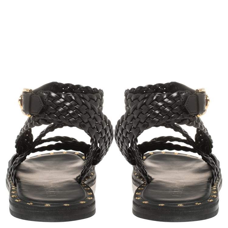 Pre Owned Versace SS21 Black Leather Braided Sandals Size 42