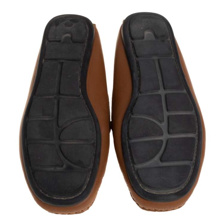 Pre Owned Roberto Cavalli Brown Leather Logo Detail Loafers Size 39