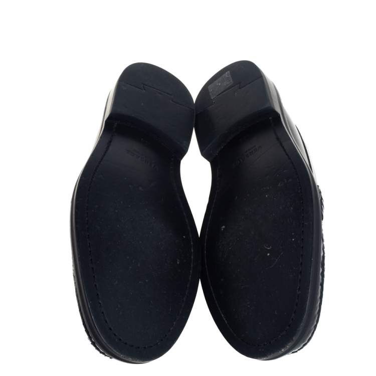 Pre Owned Versace Black Leather Medusa Chain Loafers Size 42.5