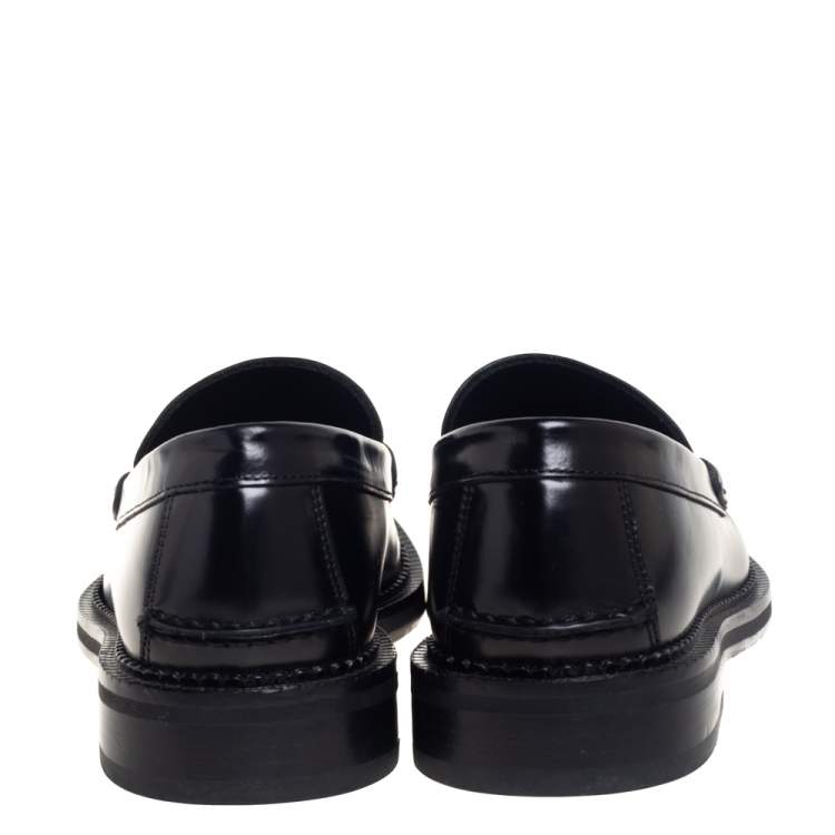 Pre Owned Versace Black Leather Medusa Chain Loafers Size 42.5