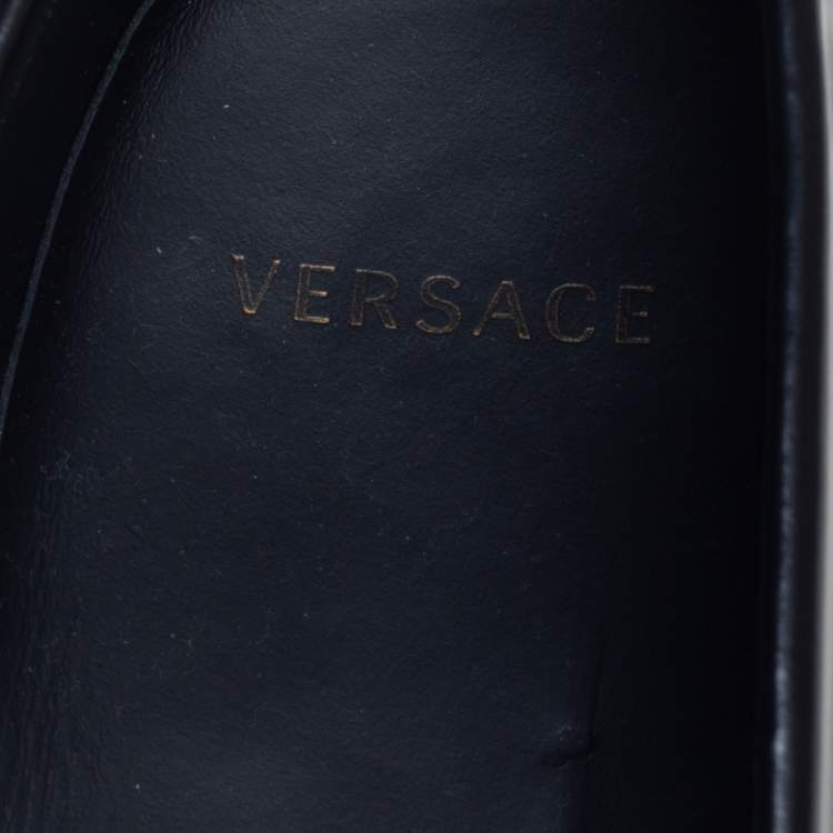Pre Owned Versace Black Leather Medusa Chain Loafers Size 42.5
