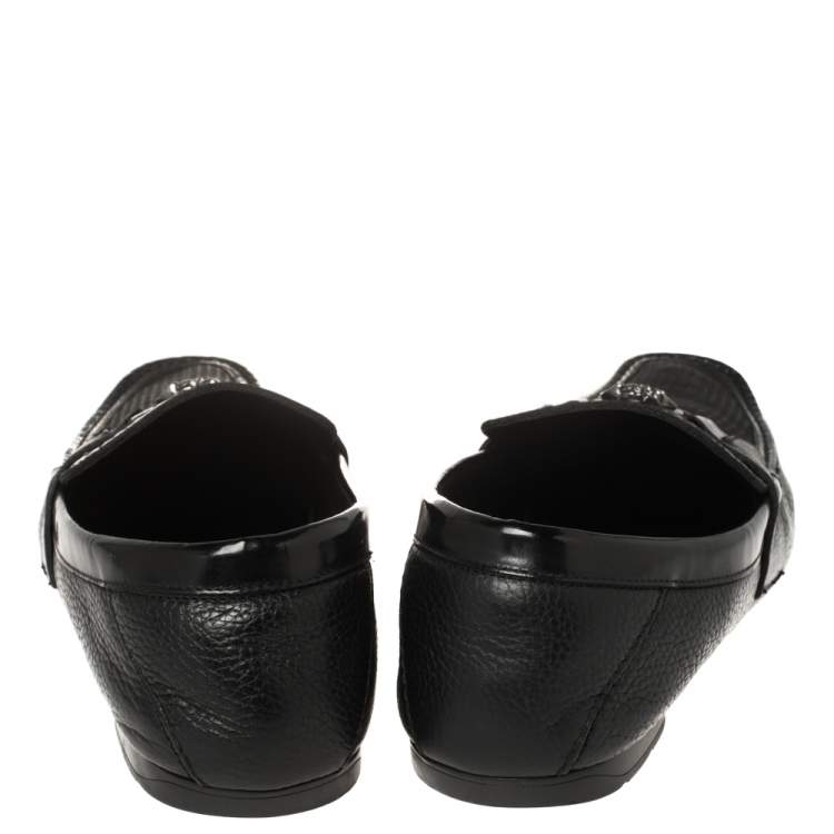 Pre Owned Versace Black Leather Medusa Embellished Slip On Loafers 43