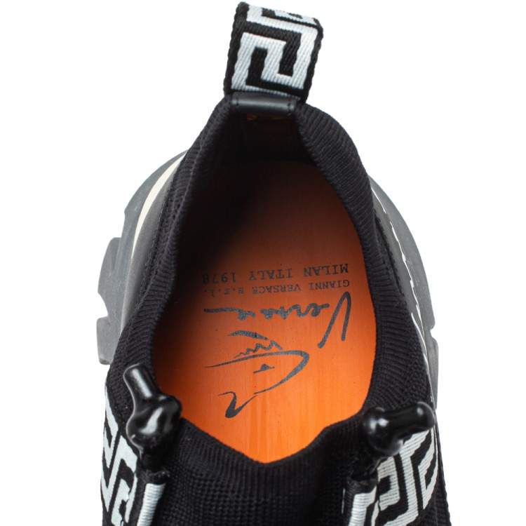 Pre Owned Versace Black Nubuck Leather And Knit Fabric Squalo Low Top Sneakers Size 43.5