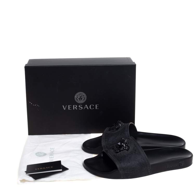Pre Owned Versace Black Rubber Medusa Flat Slides Size 41