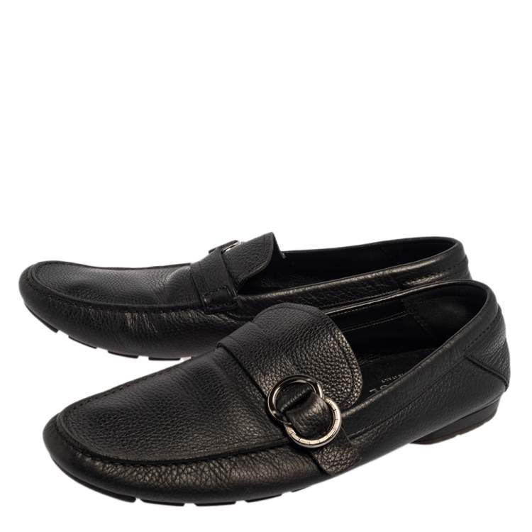 Pre Owned Versace Black Leather Slip On  Loafers Size 43.5