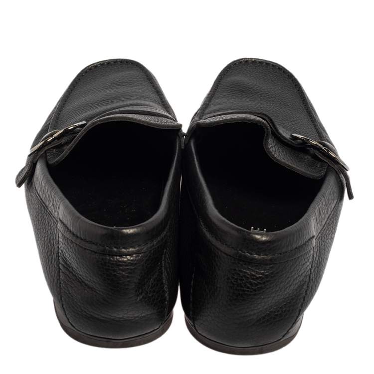 Pre Owned Versace Black Leather Slip On  Loafers Size 43.5