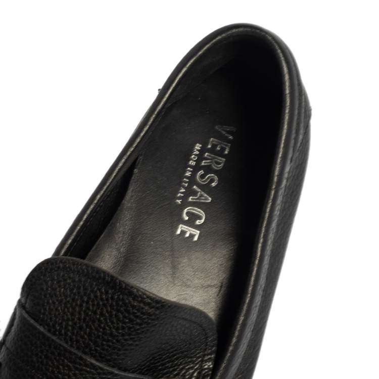 Pre Owned Versace Black Leather Slip On  Loafers Size 43.5