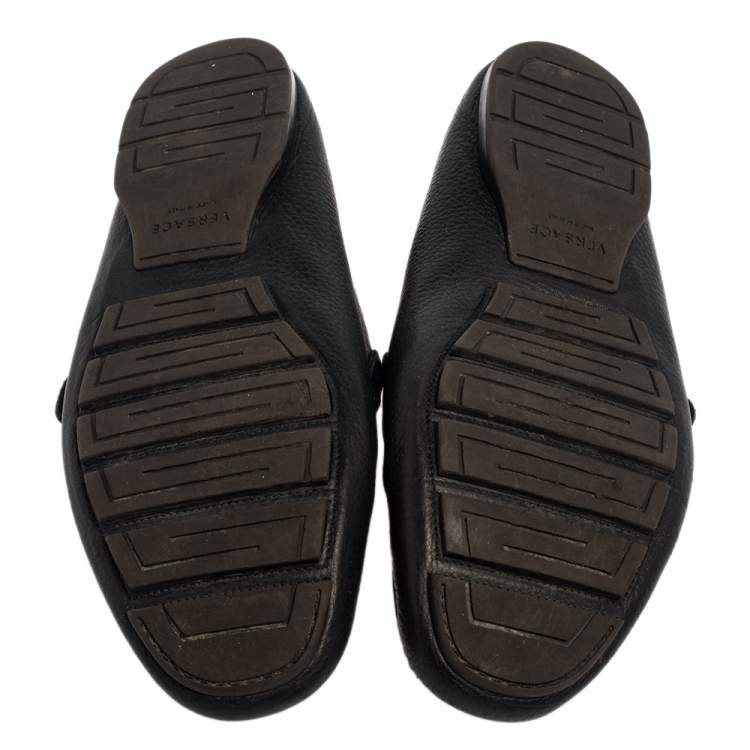 Pre Owned Versace Black Leather Slip On  Loafers Size 43.5