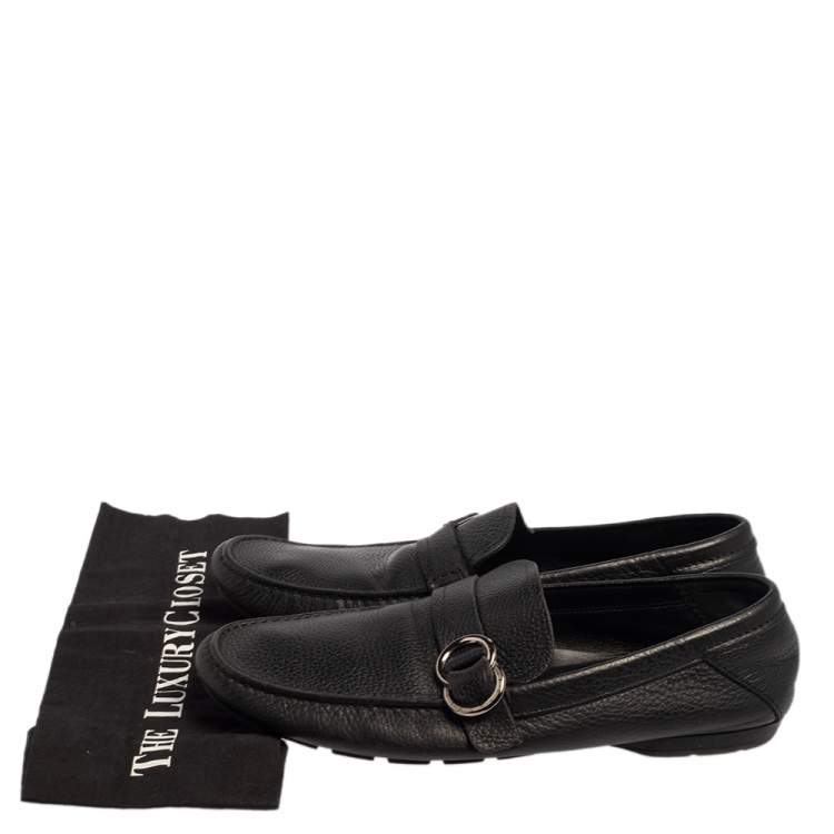 Pre Owned Versace Black Leather Slip On  Loafers Size 43.5