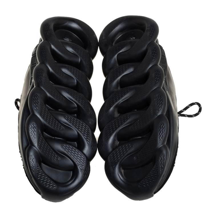 Pre Owned Versace Black Mesh And Leather Chain Reaction Sneakers Size 45