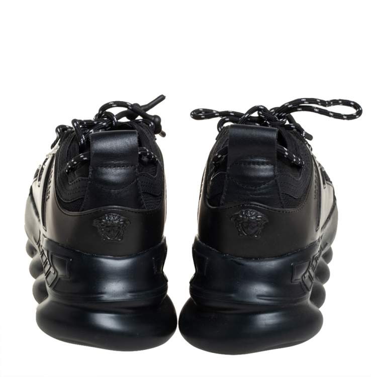 Pre Owned Versace Black Mesh And Leather Chain Reaction Sneakers Size 45