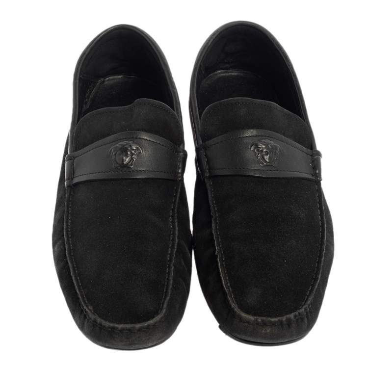 Pre Owned Versace Black Suede And Leather Slip On Loafers Size 44