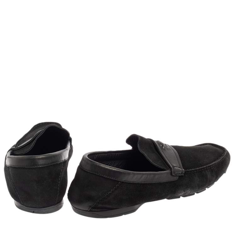 Pre Owned Versace Black Suede And Leather Slip On Loafers Size 44