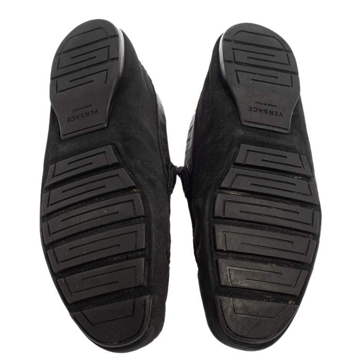 Pre Owned Versace Black Suede And Leather Slip On Loafers Size 44