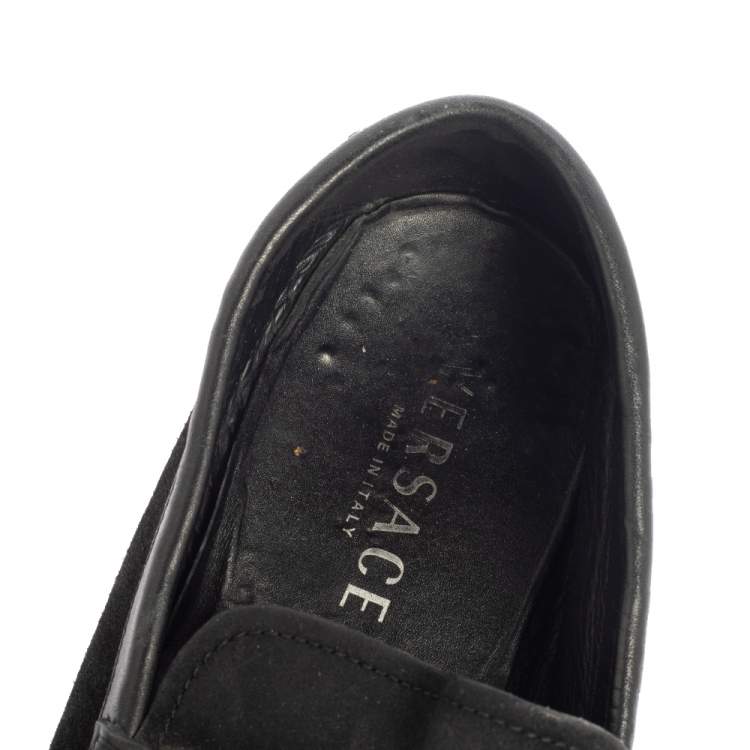 Pre Owned Versace Black Suede And Leather Slip On Loafers Size 44