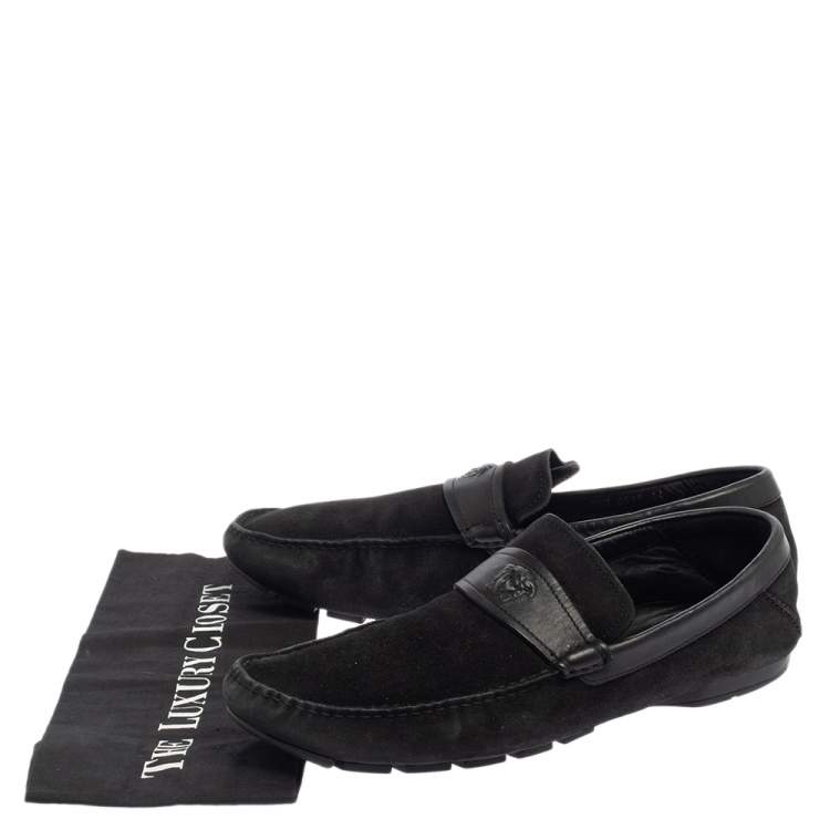 Pre Owned Versace Black Suede And Leather Slip On Loafers Size 44