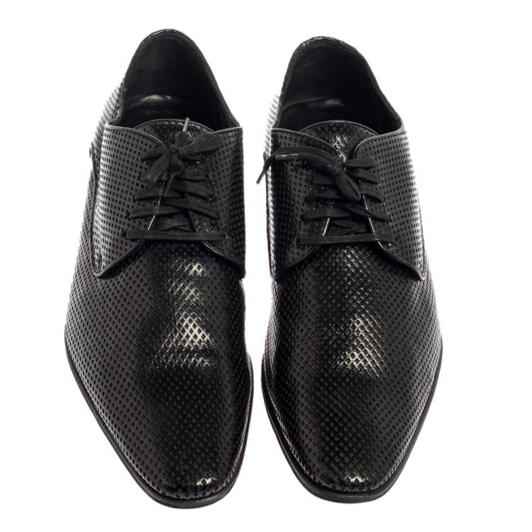 Pre Owned Versace Black Perforated Leather Derby Size 45