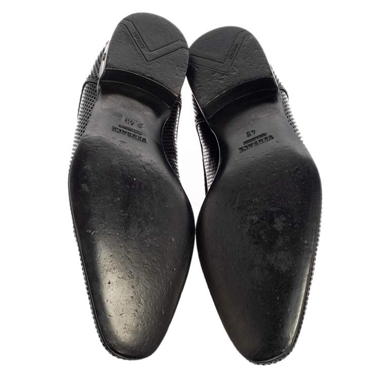 Pre Owned Versace Black Perforated Leather Derby Size 45
