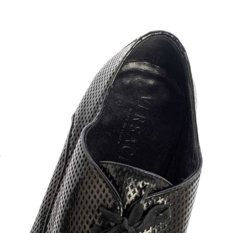 Pre Owned Versace Black Perforated Leather Derby Size 45